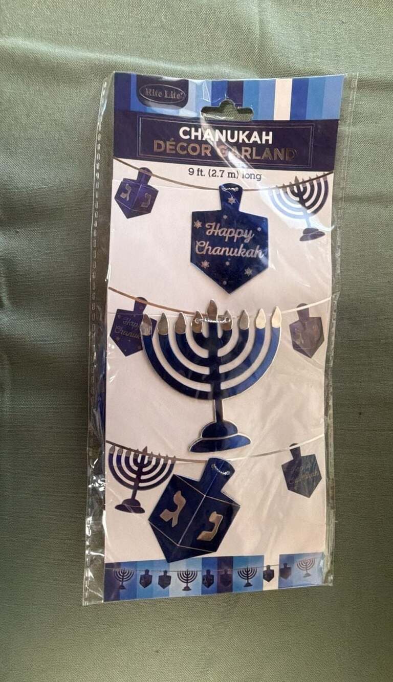Rite Lite Chanukah Décor Garland 9 ft. with Metallic Dreidel and Menorah Accents